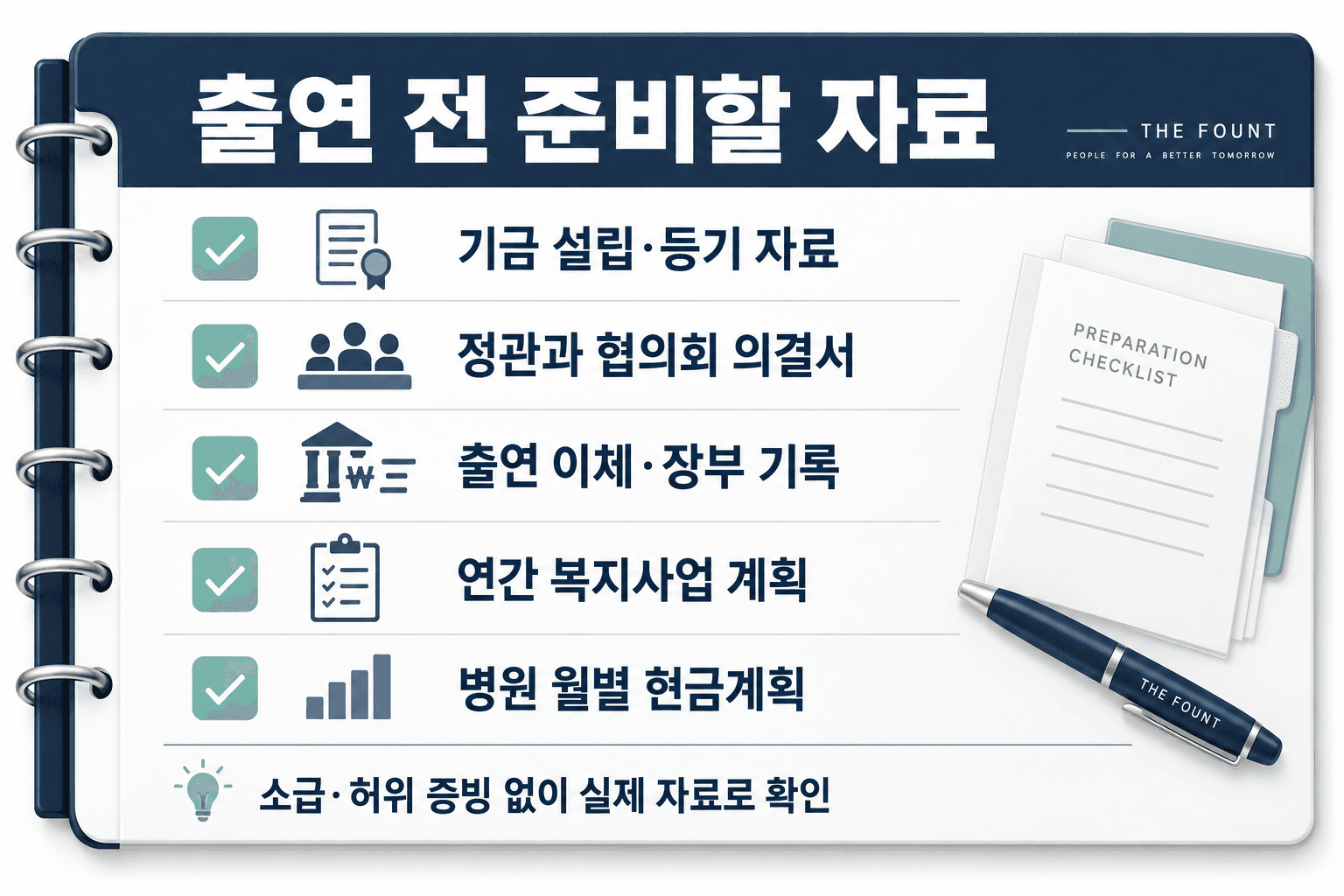 출연 전 설립·의결·이체·운영계획·현금계획을 점검하는 AI 생성 설명 카드
