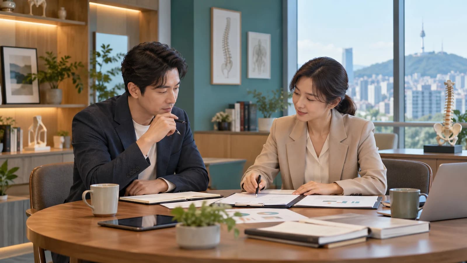 공동개원의 출자와 역할을 협의하는 AI 생성 예시 장면